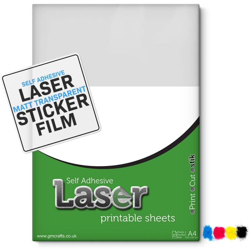 10 x Self Adhesive A4 Laser Printable Matt Transparent Plastic Film Sheets - GM Crafts