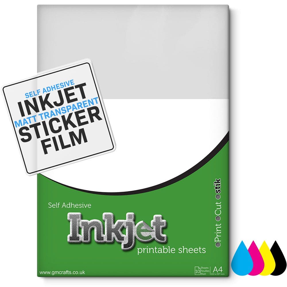 10 x Self Adhesive A4 Inkjet Printable Matt Transparent Plastic Film Sheets  - GM Crafts