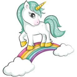 Green Haired Unicorn On Rainbow Printed Heat Transfer Iron On Decal From GM Crafts