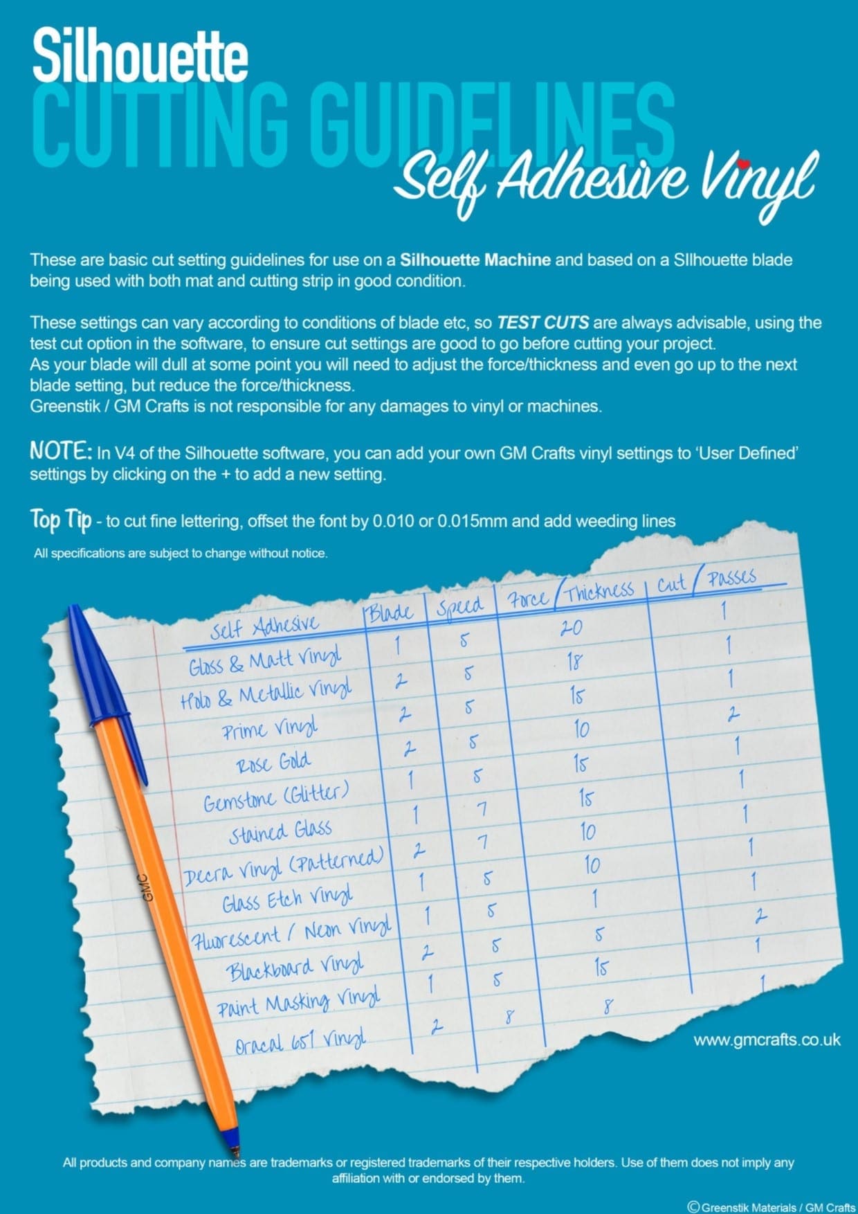 Vinyl Application Guides and Colour Palette Samples