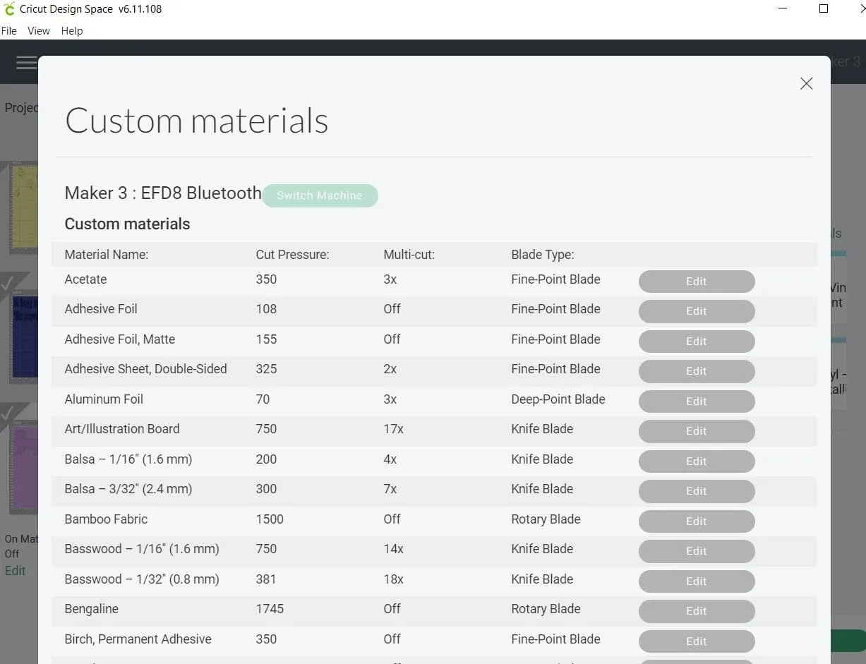 custom settings cricut 3