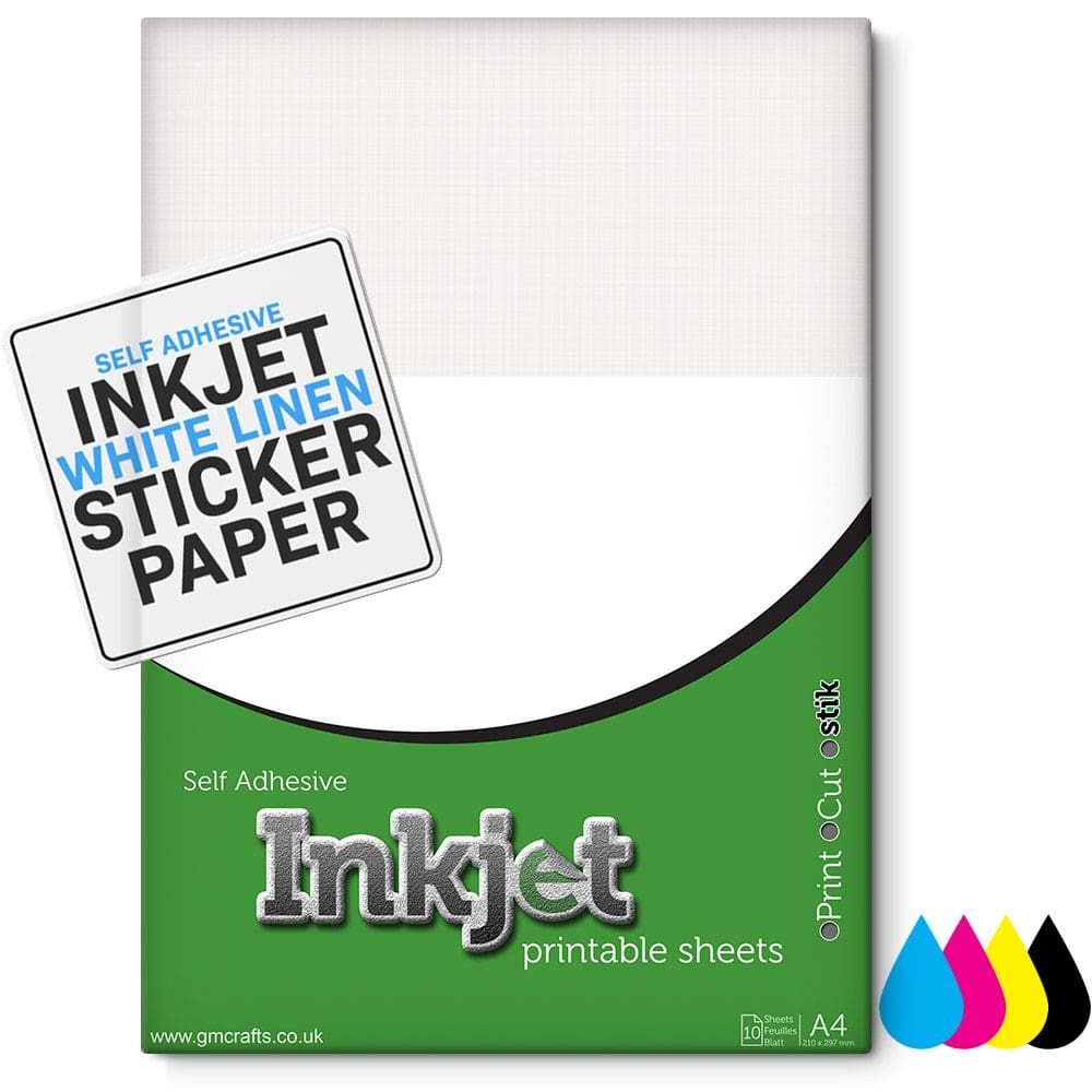 10 x Self Adhesive A4 Inkjet Printable Matt Linen Paper - GM Crafts