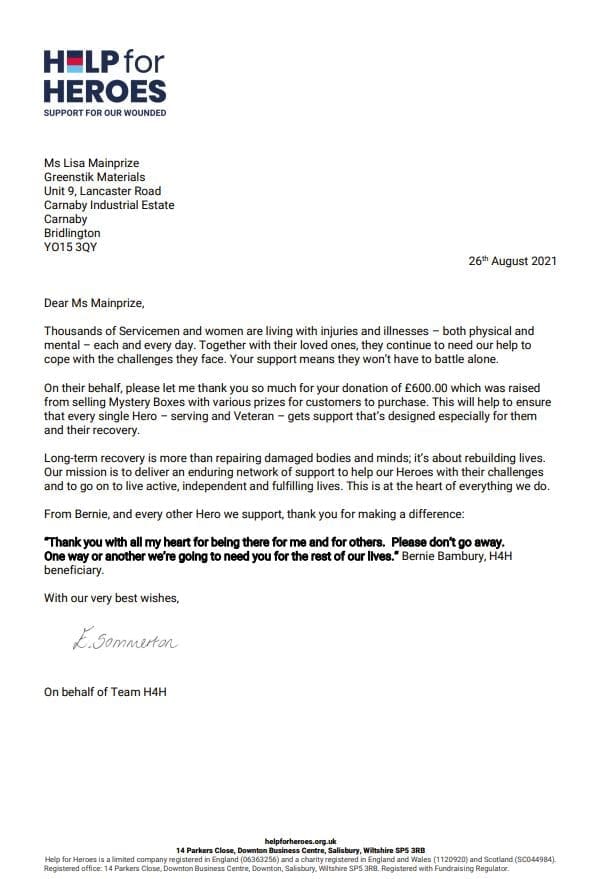 help for heroes letter back