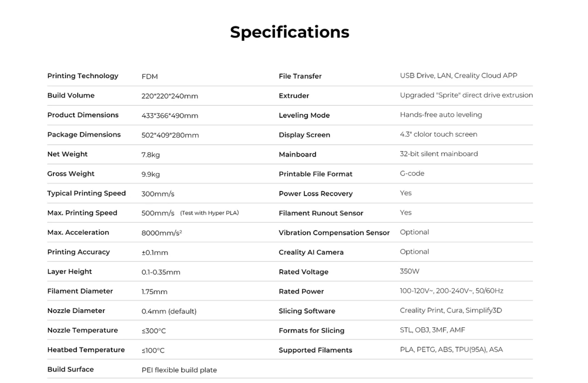 Ender-V3-KE-Specifications