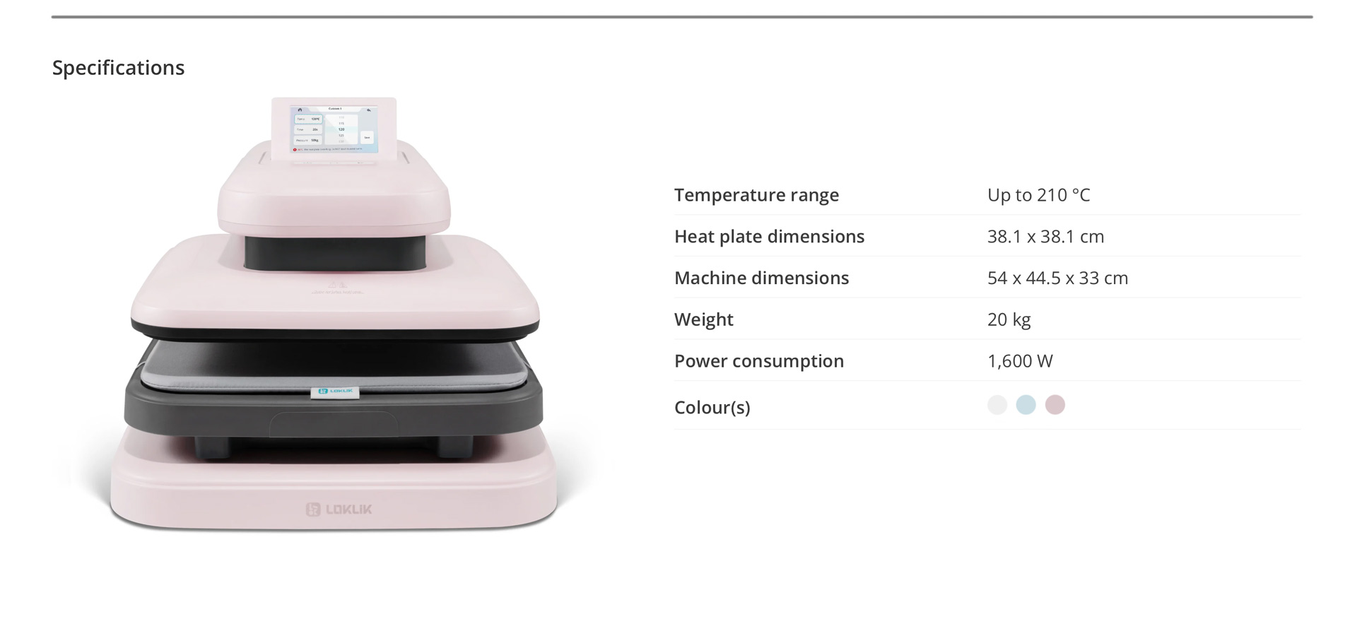 Loklik-Impress-Auto-2-Smart-Heat-Press-Specs-Pink