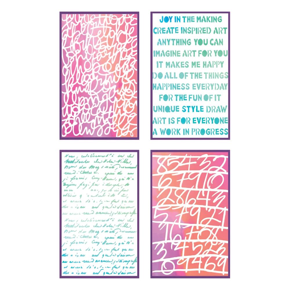 Sizzix A5 Stencil Words + Numbers By Vicki Boutin (4pk)