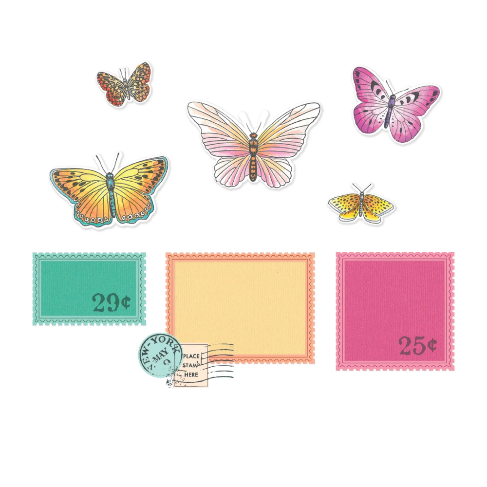 Sizzix Clear Stamps Set 11PK w/10PK Framelit Dies Postage Wings by 49 and Market
